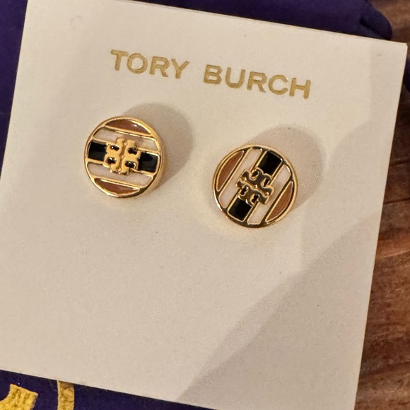 Tory Burch Kira Enamel Stripe Stud Earrings New - Picture 7 of 9